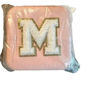 NWT Pink Personalized Initial Jewelry Organizer Box - “M” Mirror Travel Case